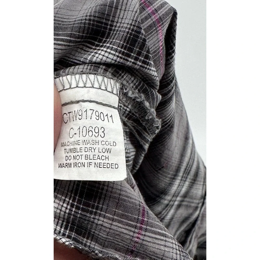 Cruel Girl Plaid Snap Shirt Youth L Gray Black Pink Western Cowgirl Rodeo Y2K